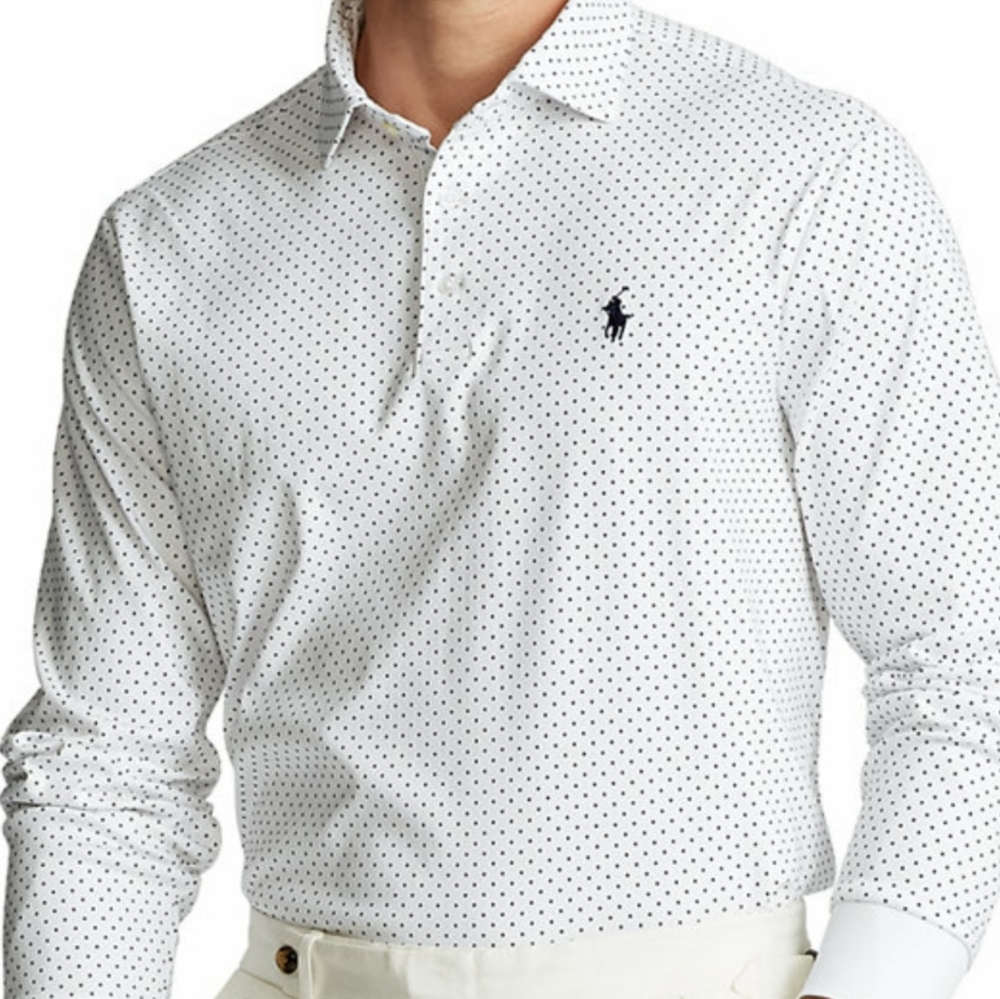 Men's Long Sleeve Polka Dot Print Polo Shirt